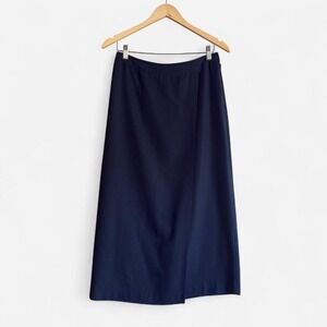 Lizsport 90s Skirt Midi Faux Wrap 90s Cool Elegant M 8 10 Navy Blue Retro